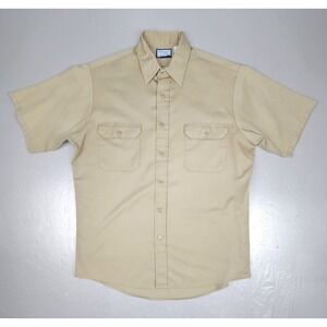 Vintage 70's Sears Perma-Prest Button Up Shirt Mens Large Tan Made in USA